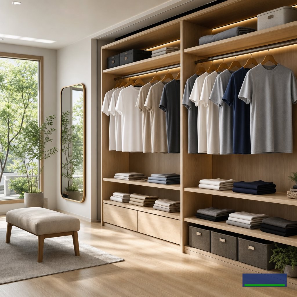 Thiết kế góc thay đồ gọn đẹp cho nam giới yêu áo phông nam tối giản