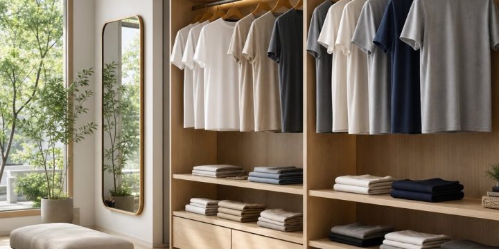 Thiết kế góc thay đồ gọn đẹp cho nam giới yêu áo phông nam tối giản