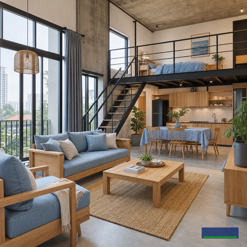 Thiết kế homestay phong cách industrial lấy cảm hứng từ quần jean denim wash nhẹ