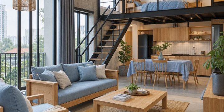 Thiết kế homestay phong cách industrial lấy cảm hứng từ quần jean denim wash nhẹ