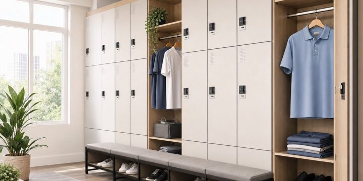 Thiết kế khu locker văn phòng nội thất: giữ áo thun nam mặc đi làm đẹp luôn gọn gàng