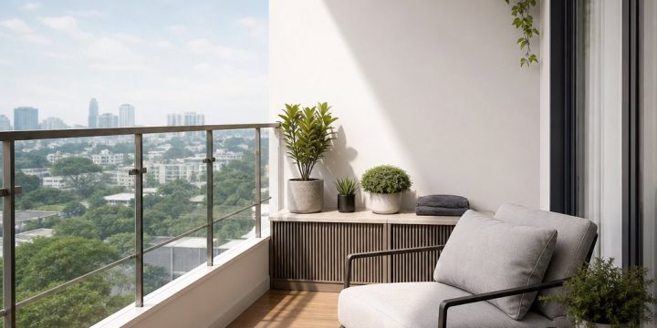 Thiết kế ban công căn hộ cho nam giới: Gọn đẹp từ nội thất đến áo phông nam tối giản